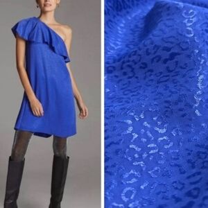 Anthropologie Women's  one shoulder ruffle mini dress, Blue Size 10‎